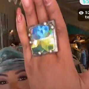 Art by Amy large square AB crystal or clear ring. Adjustable. NWOT.